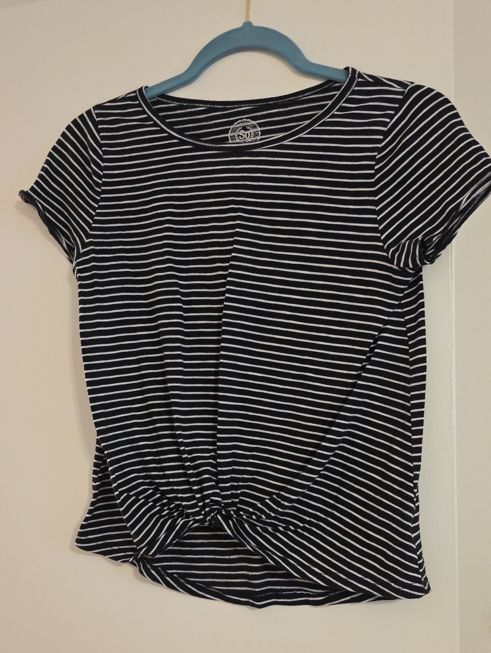 Authentic American Heritage Black & White Striped Knot Front Tee